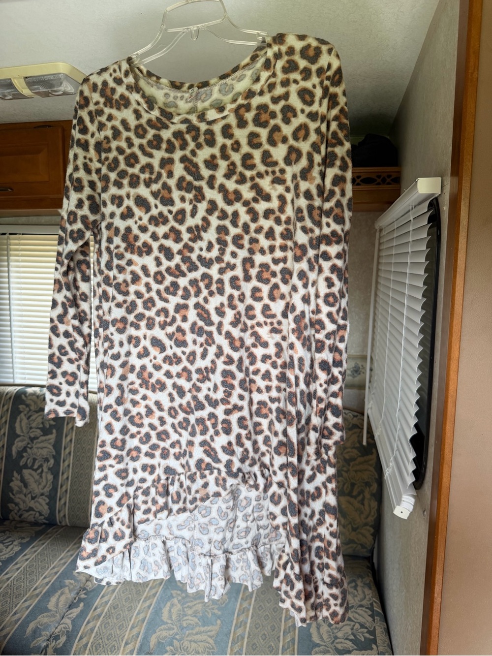 P& Rose Leopard Print Long Sleeve Ruffle Hem Dress